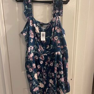 Torrid Blue romper with Pink Floral Design